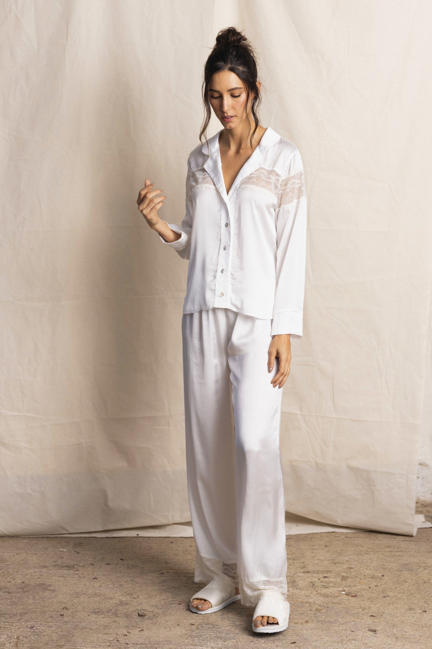 pijama pantalon y camisa satin botones