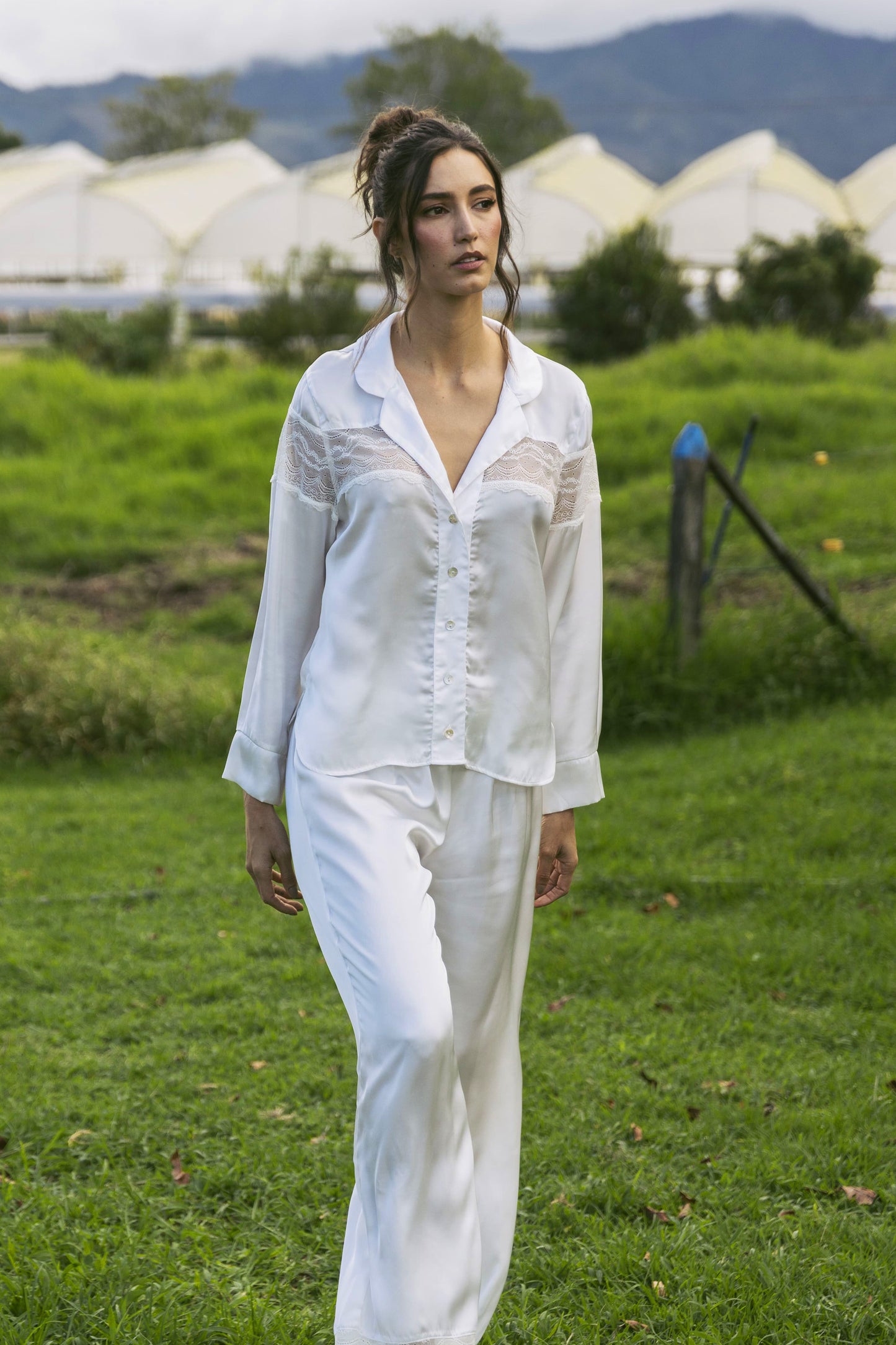 pijama pantalon y camisa satin botones