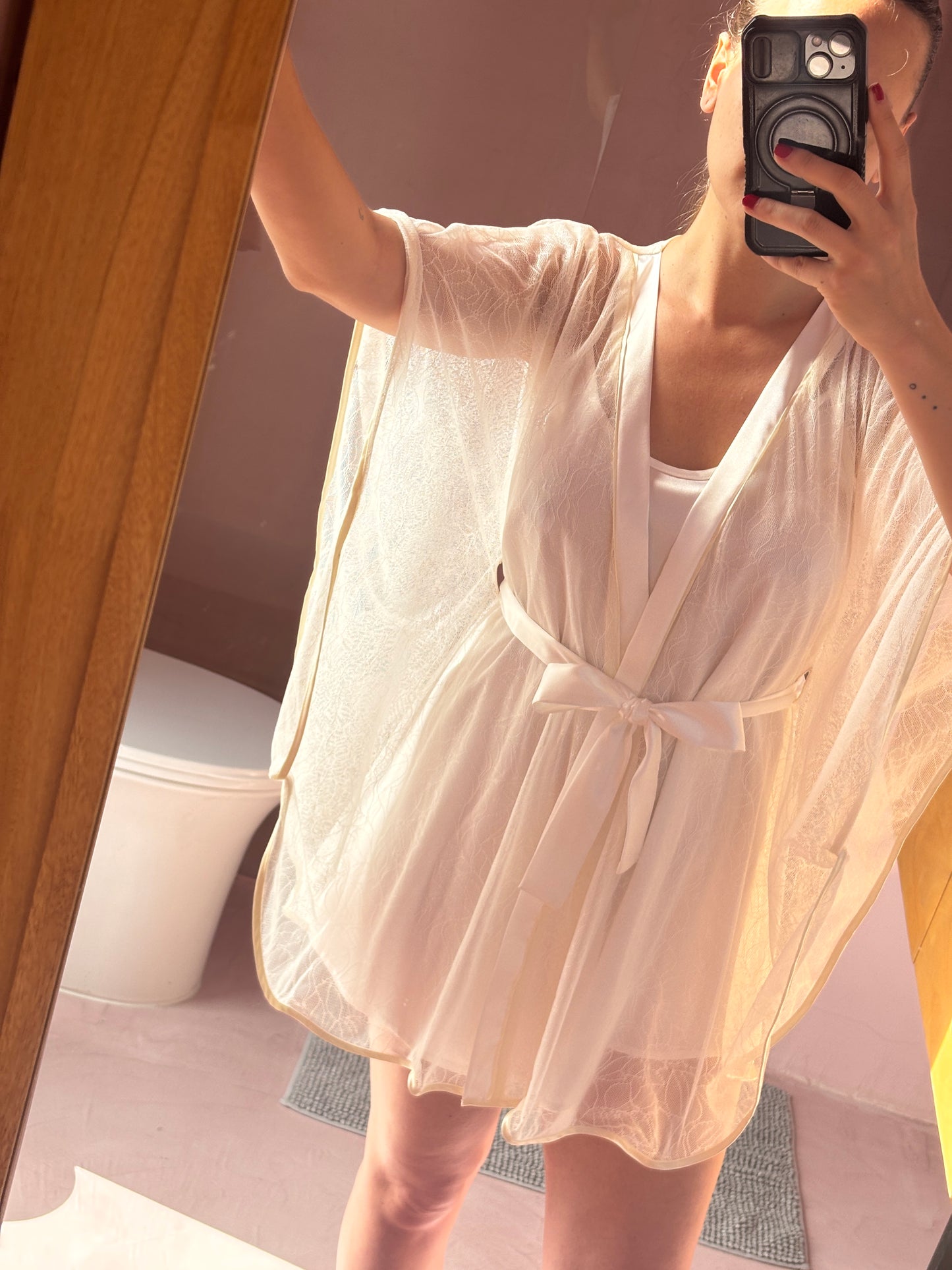 kimono en blonda novia pijama