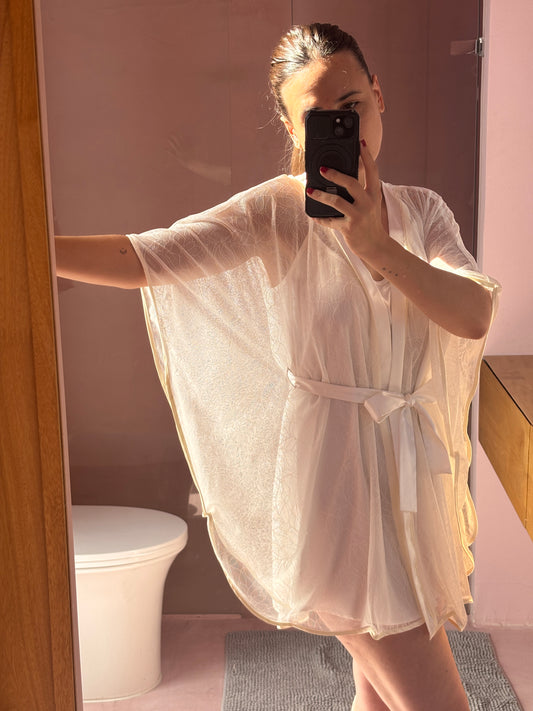 kimono en blonda novia pijama