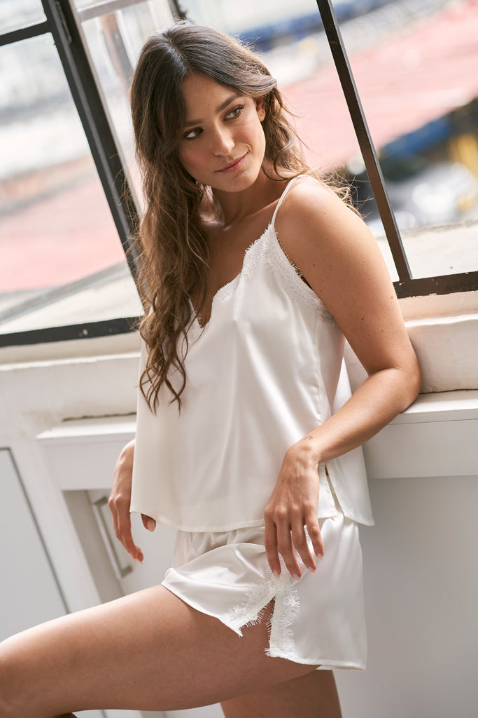 Encaje Pijama En Satin Encaje Pijama De Seda Mujer Conjunto De