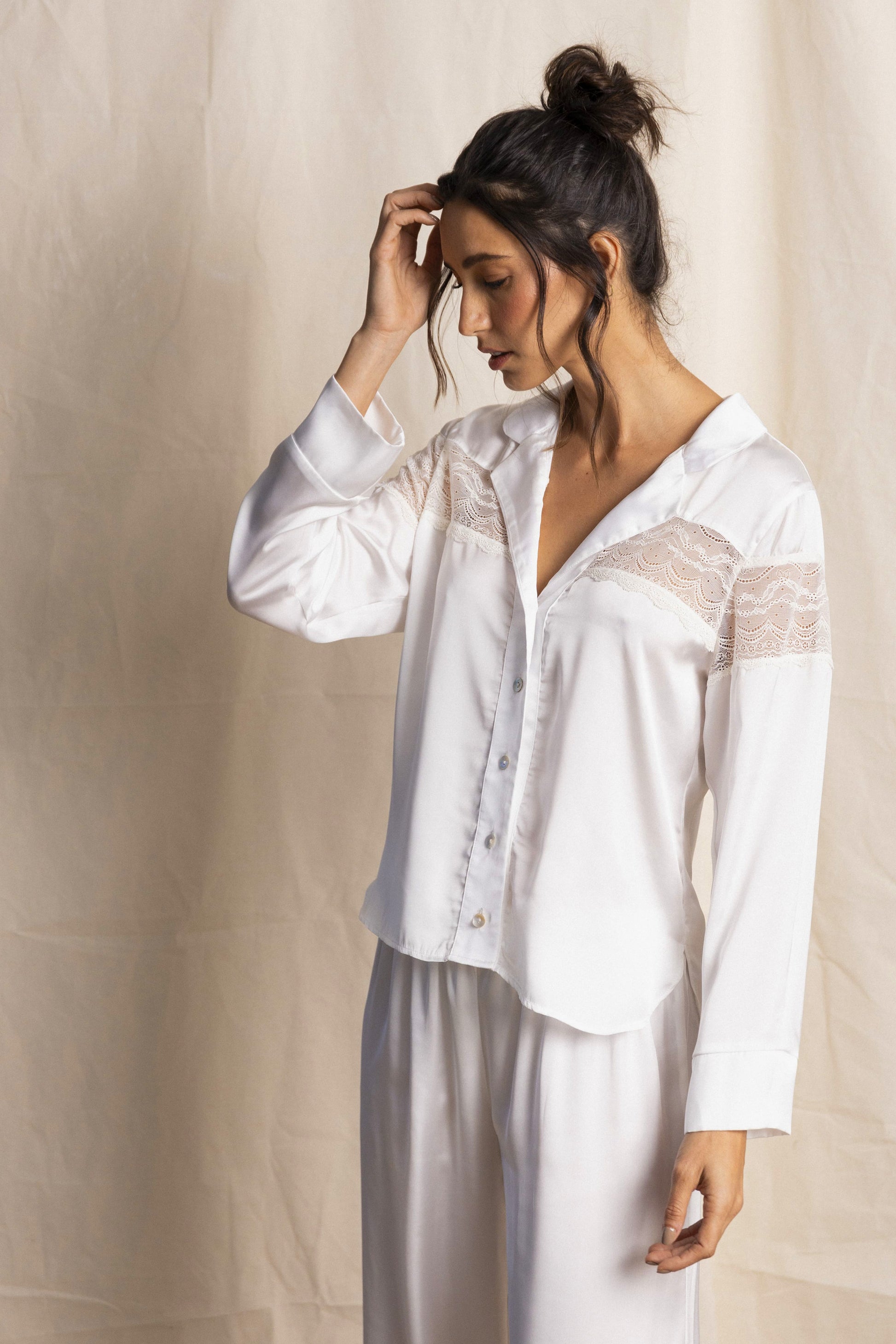 pijama pantalon y camisa satin botones