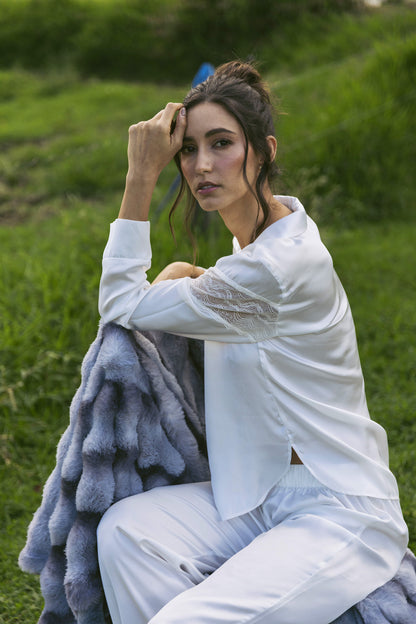 pijama pantalon y camisa satin botones