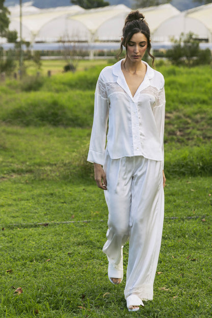 pijama pantalon y camisa satin botones