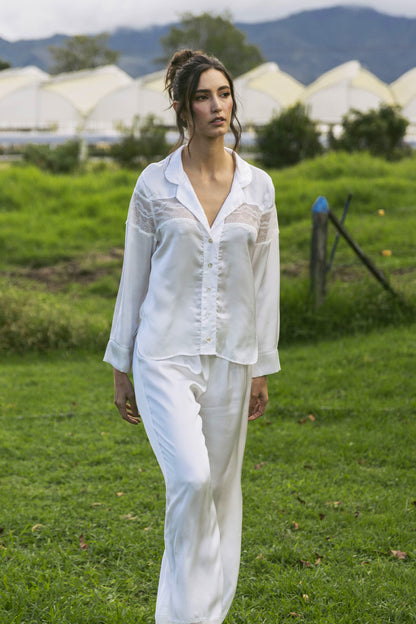 pijama pantalon y camisa satin botones