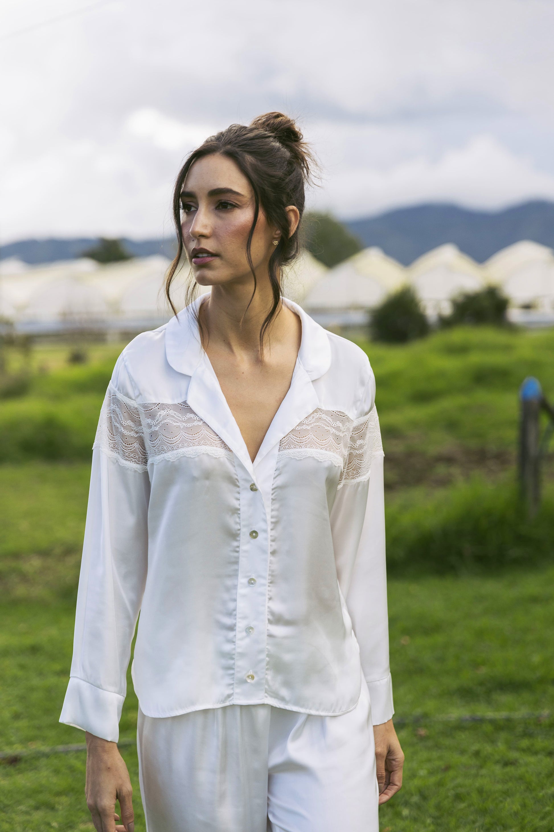 pijama pantalon y camisa satin botones