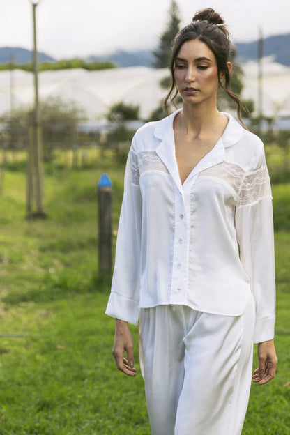 pijama pantalon y camisa satin botones
