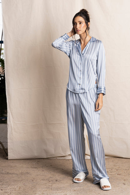 pijama pantalon y camisa satin botones