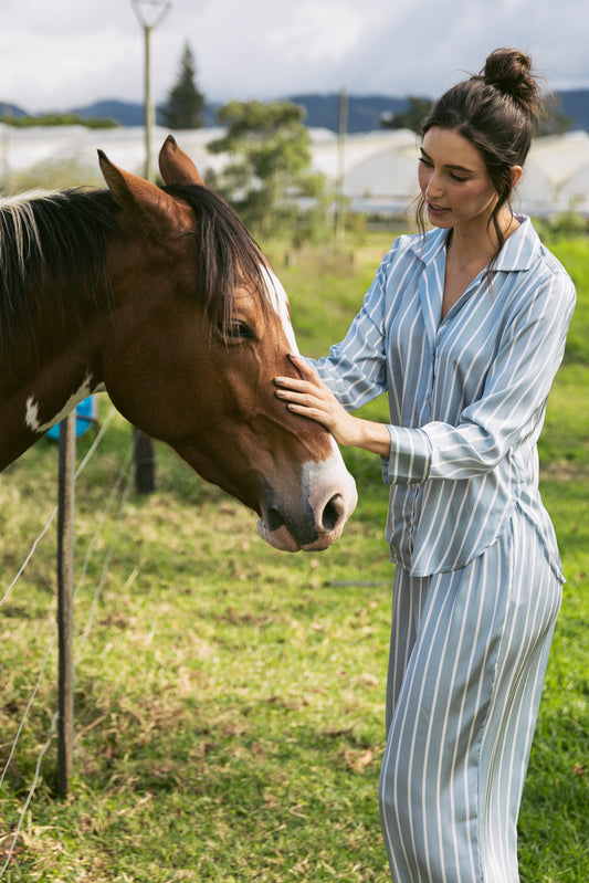 pijama pantalon y camisa satin botones